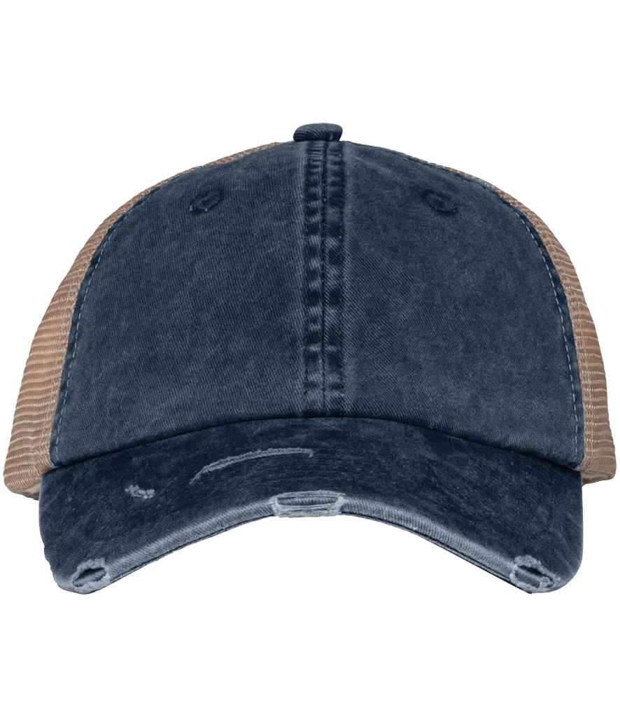 Native Spirit Washed Trucker Destroy Cap - Navy/Beige
