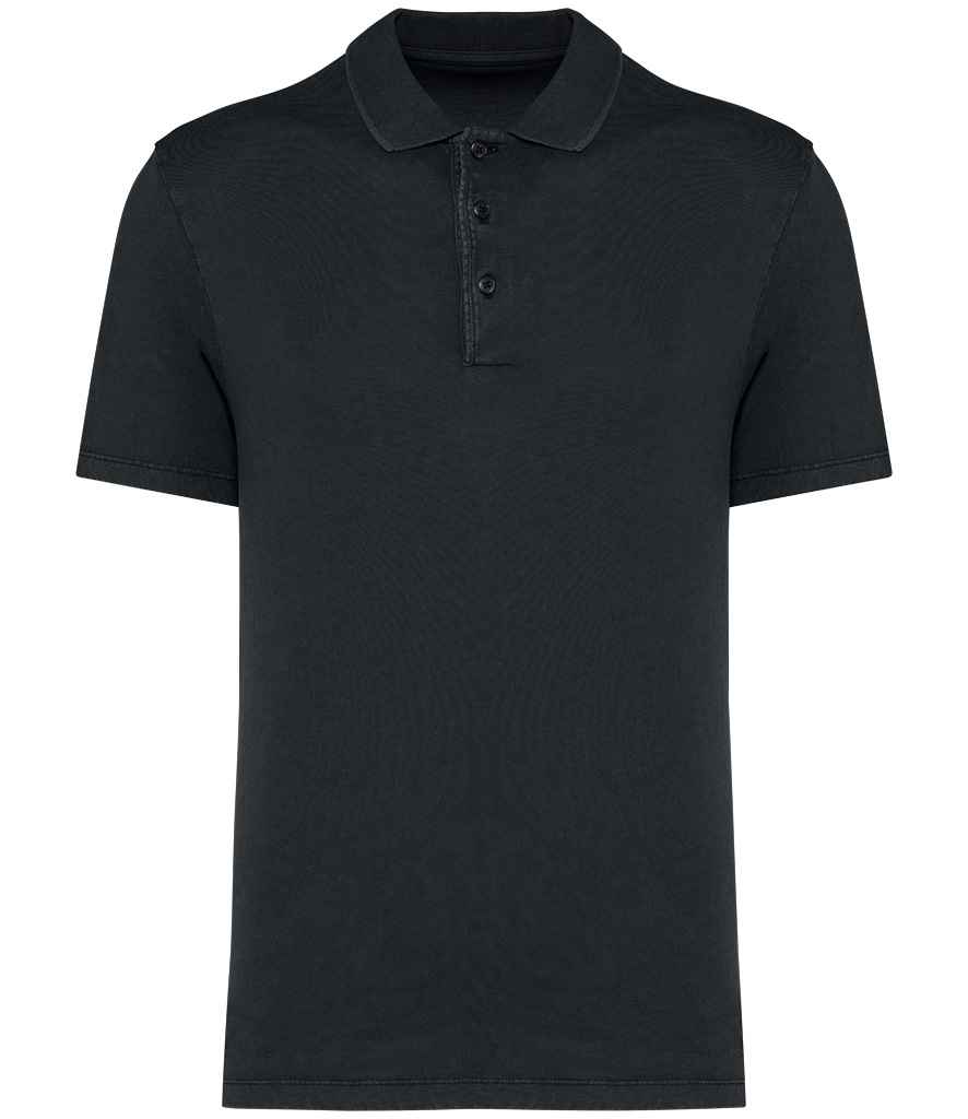 Native Spirit Washed Jersey Polo Shirt - Washed Coal Grey