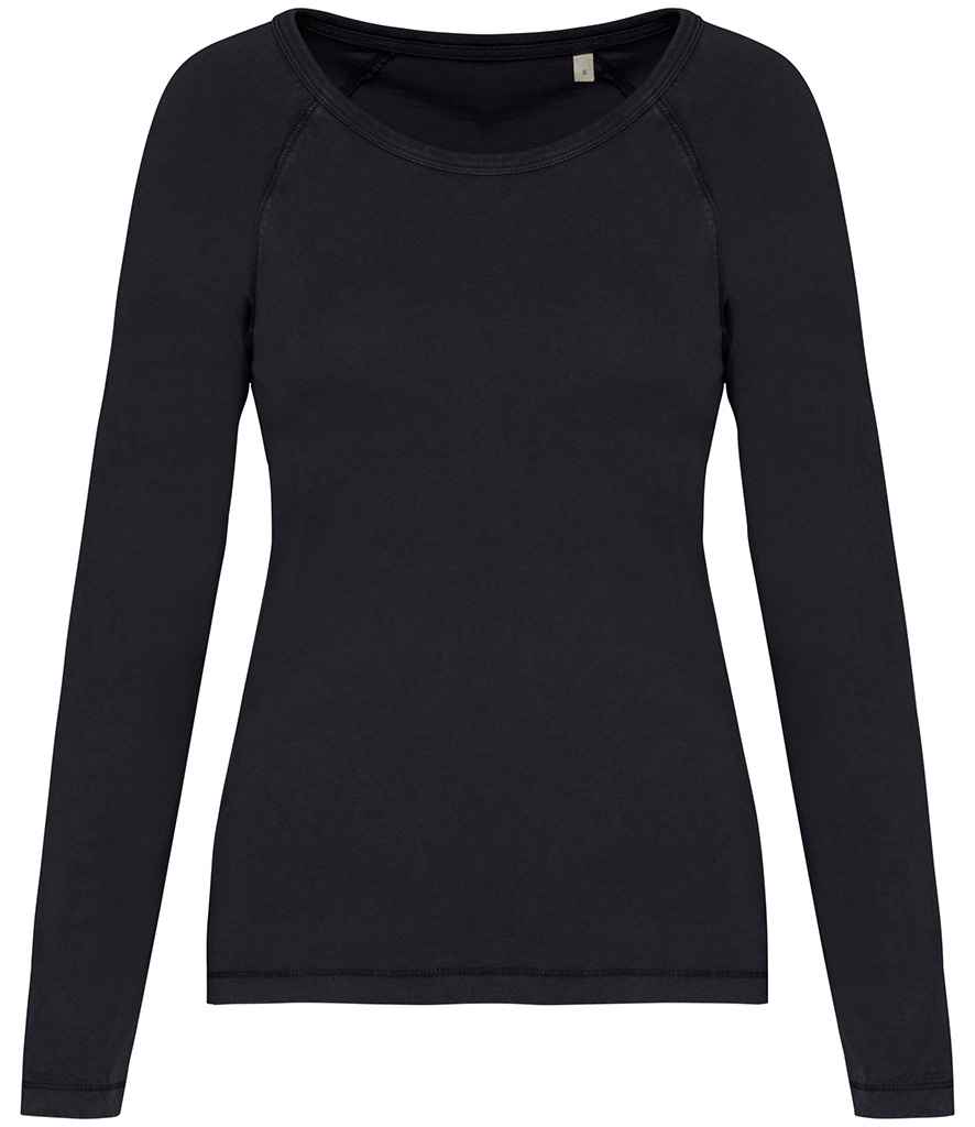 Native Spirit Ladies Raglan Long Sleeve Washed T-Shirt - Washed Coal Grey