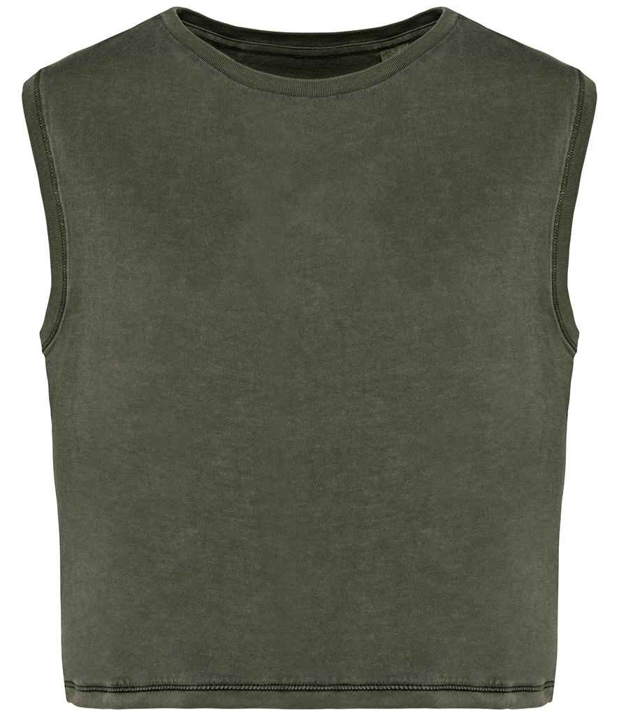 Native Spirit Ladies Cropped Tank Top - Washed Organic Khaki