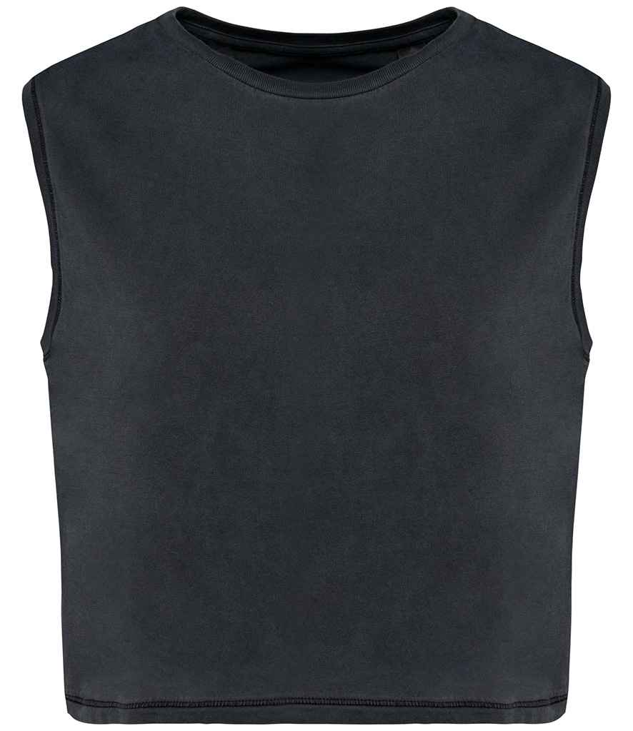Native Spirit Ladies Cropped Tank Top - Washed Coal Grey