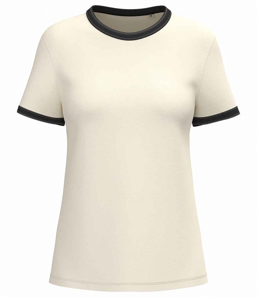 Native Spirit Ladies Ringer T-Shirt - Ivory/Washed Black