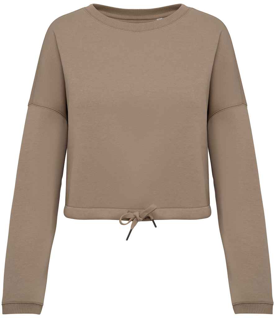 Native Spirit Ladies Oversized Cropped Sweatshirt - Wet Sand