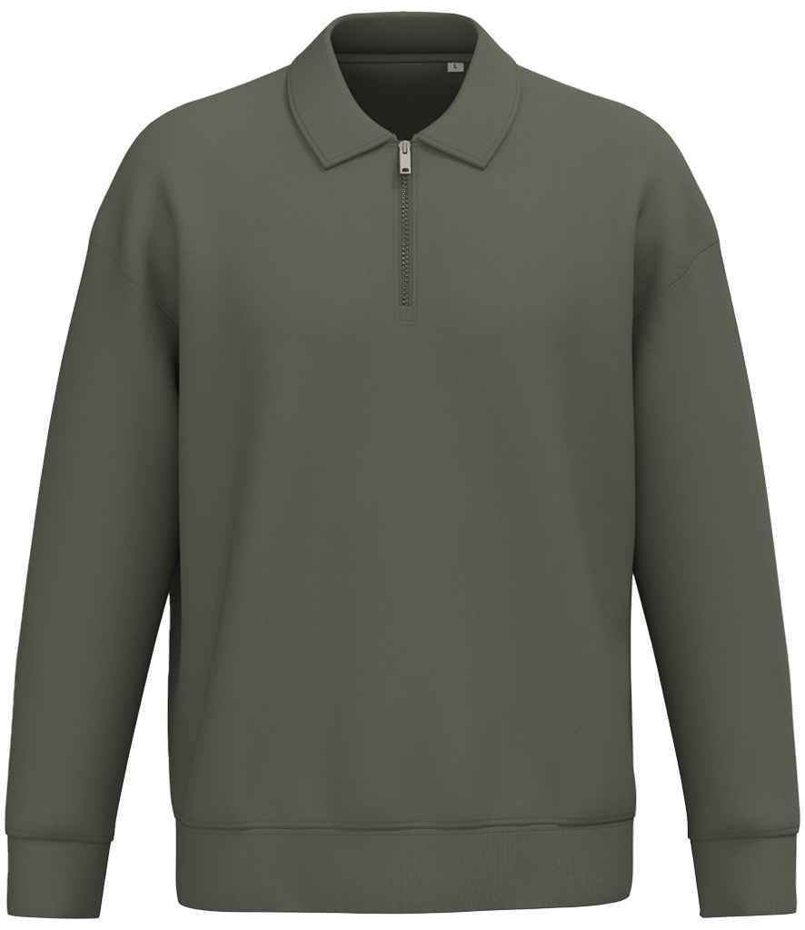 Native Spirit Unisex 1/4 Zip Sweatshirt with Polo Collar - Organic Khaki