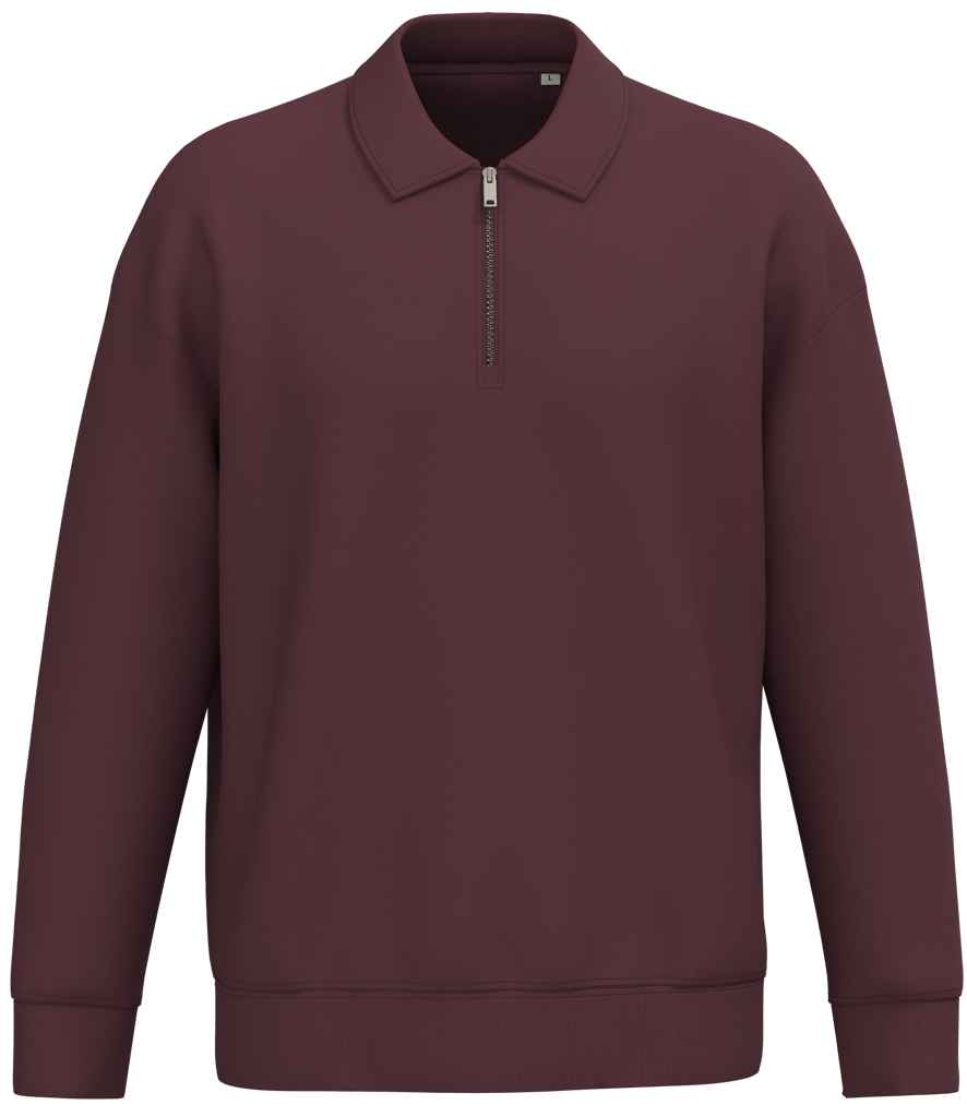 Native Spirit Unisex 1/4 Zip Sweatshirt with Polo Collar - Dark Cherry