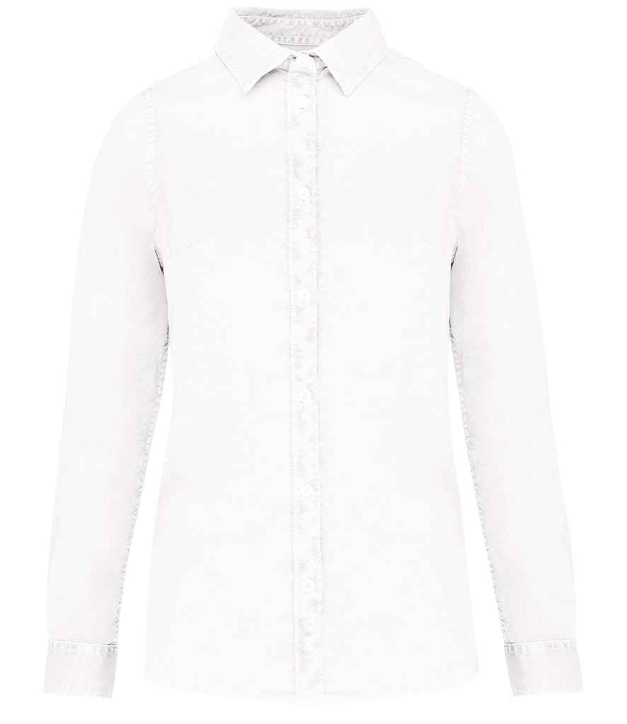 Native Spirit Ladies Washed Long Sleeve Shirt - Washed White