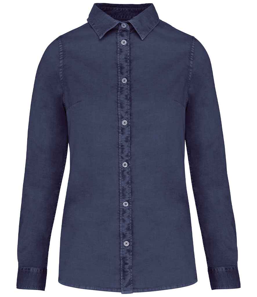 Native Spirit Ladies Washed Long Sleeve Shirt - Washed Navy