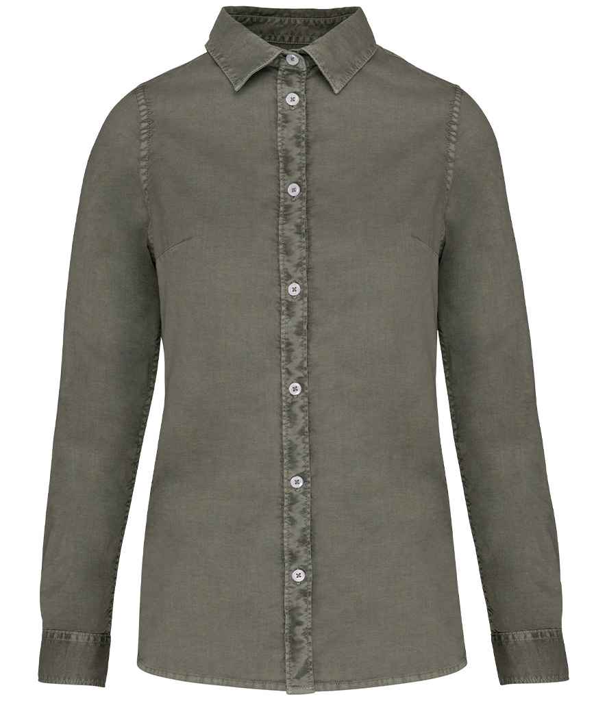Native Spirit Ladies Washed Long Sleeve Shirt - Washed Pale Khaki