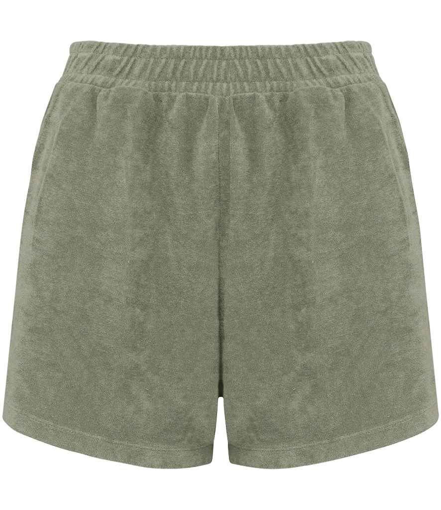 Native Spirit Ladies Terry Towel Shorts - Almond Green