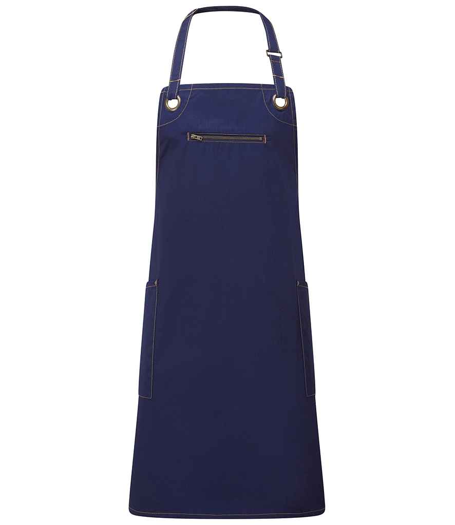 Premier Barley Contrast Stitch Bib Apron - Navy/Camel