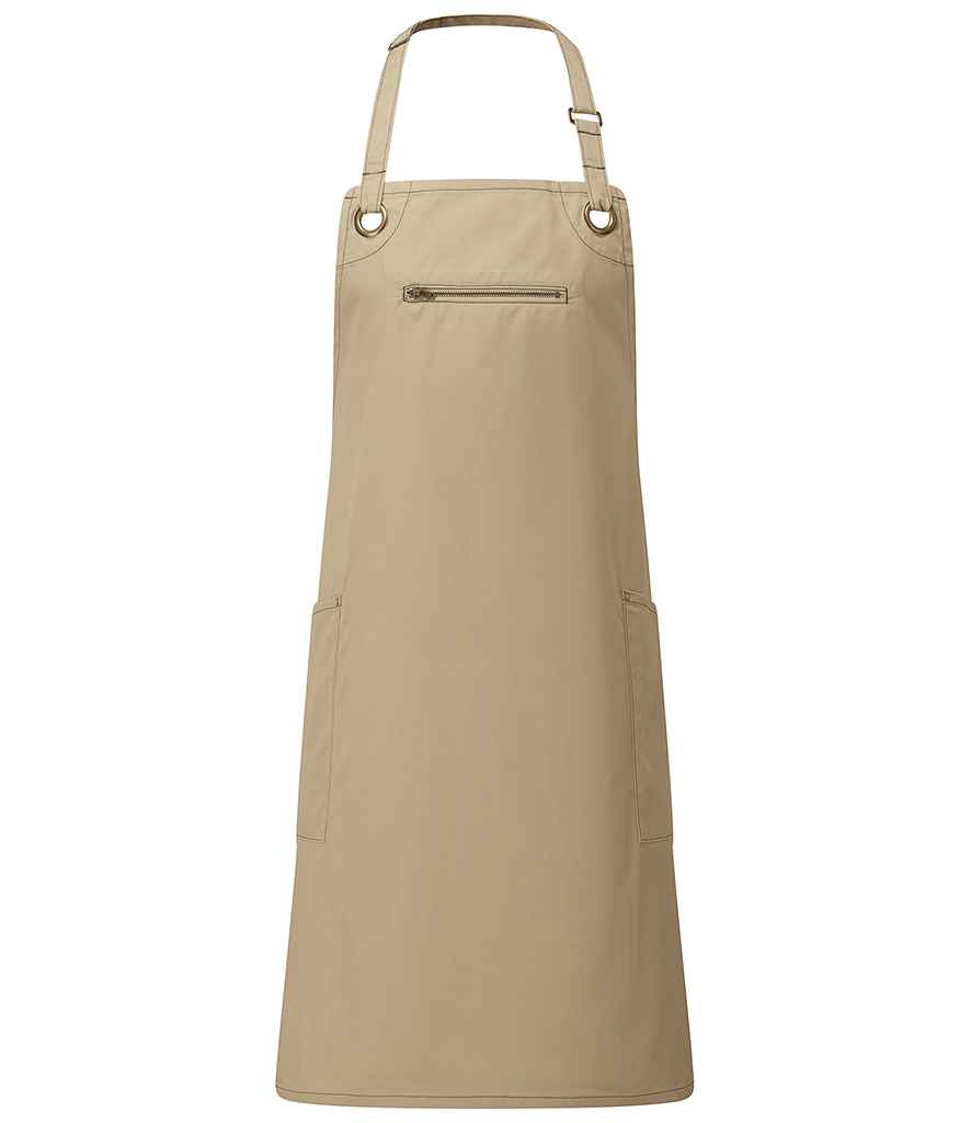 Premier Barley Contrast Stitch Bib Apron - Khaki/Brown