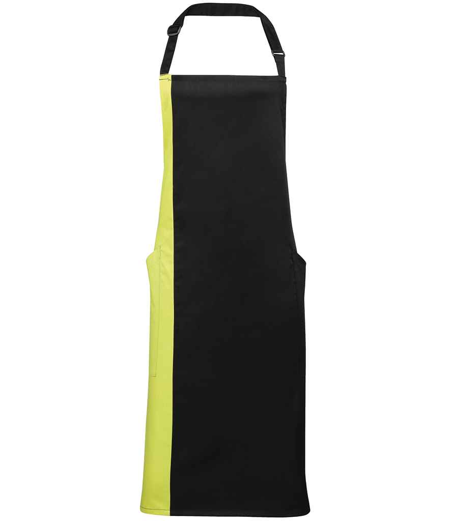 Premier Contrast Bib Apron - Black/Lime Green