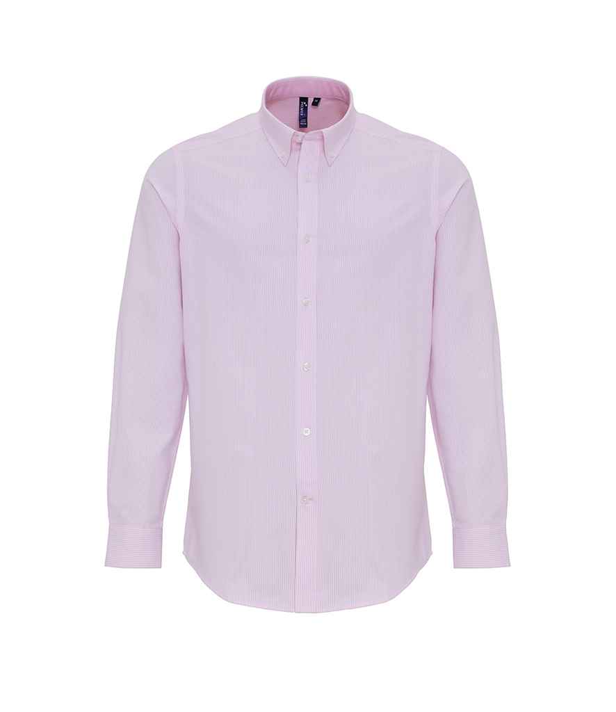 Premier Long Sleeve Striped Oxford Shirt - White/Pink