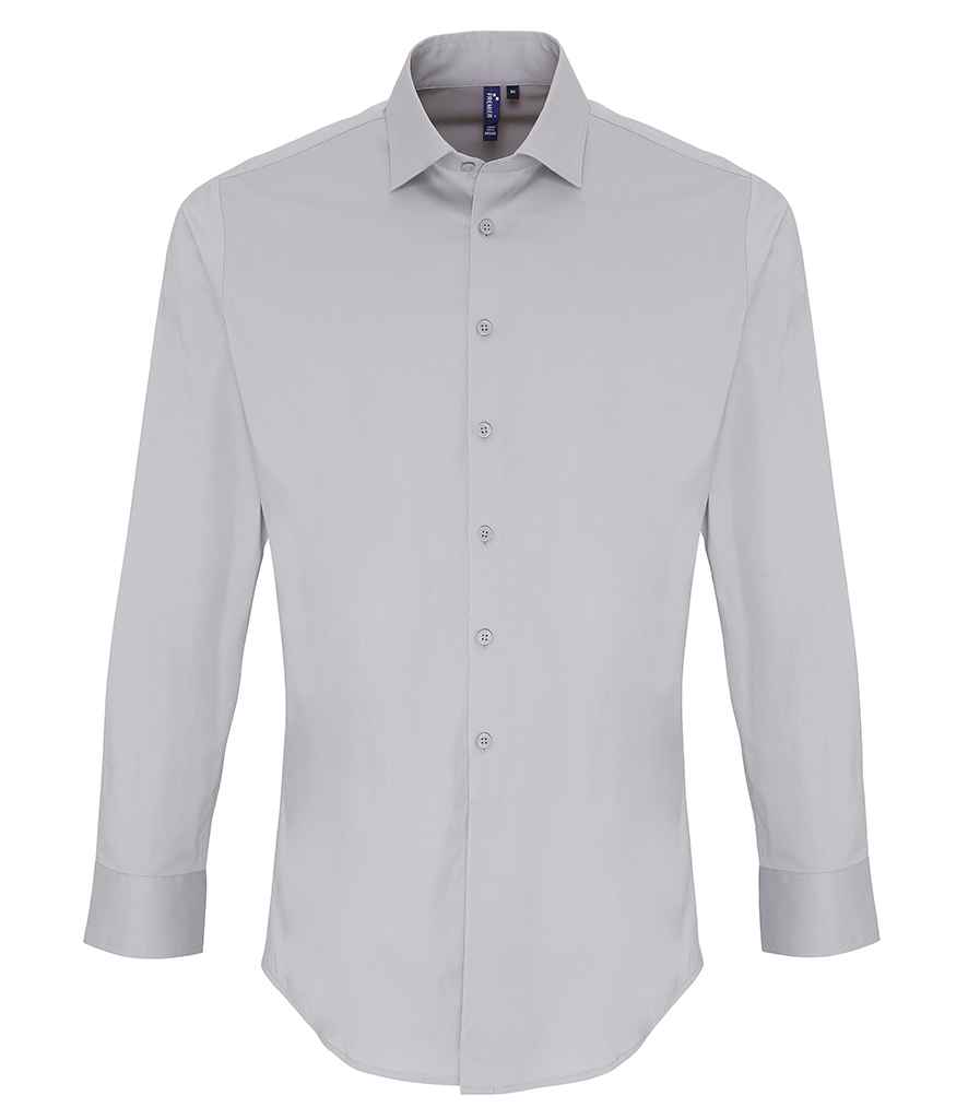 Premier Long Sleeve Stretch Fit Poplin Shirt - Silver