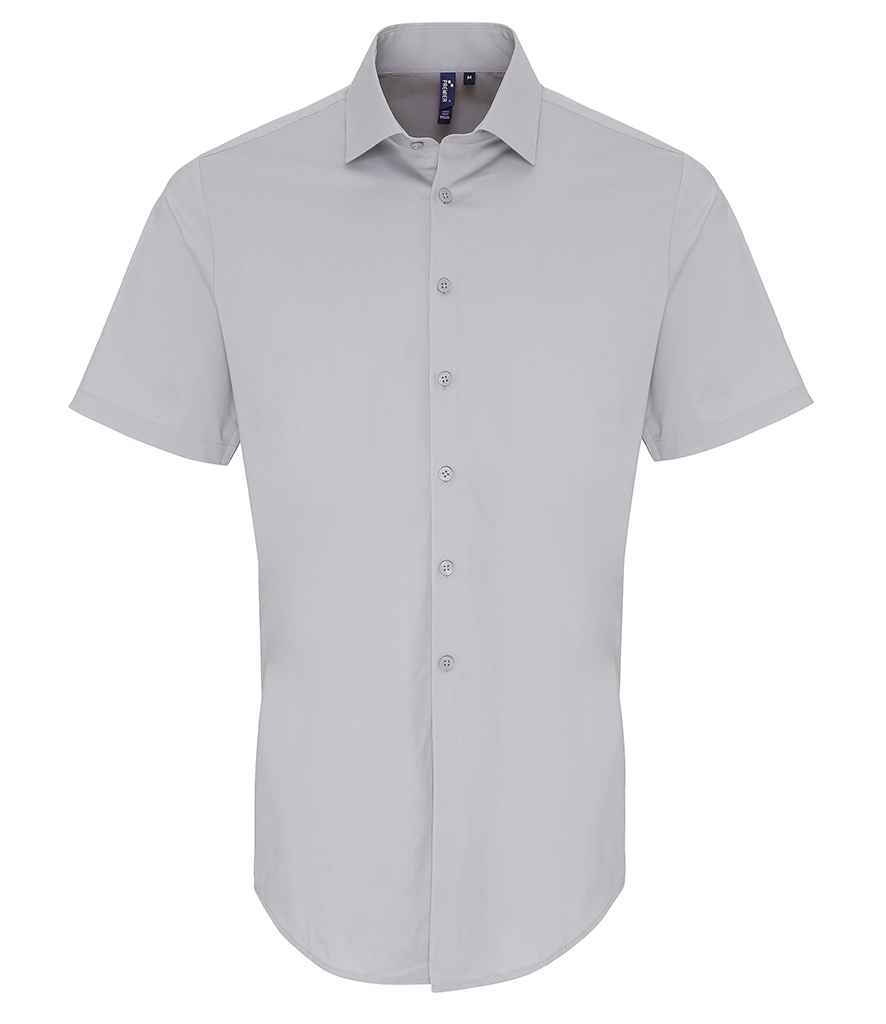 Premier Short Sleeve Stretch Fit Poplin Shirt - Silver