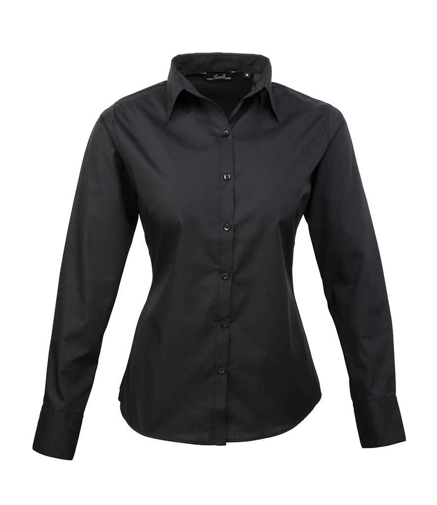 Premier Ladies Long Sleeve Poplin Blouse - Black