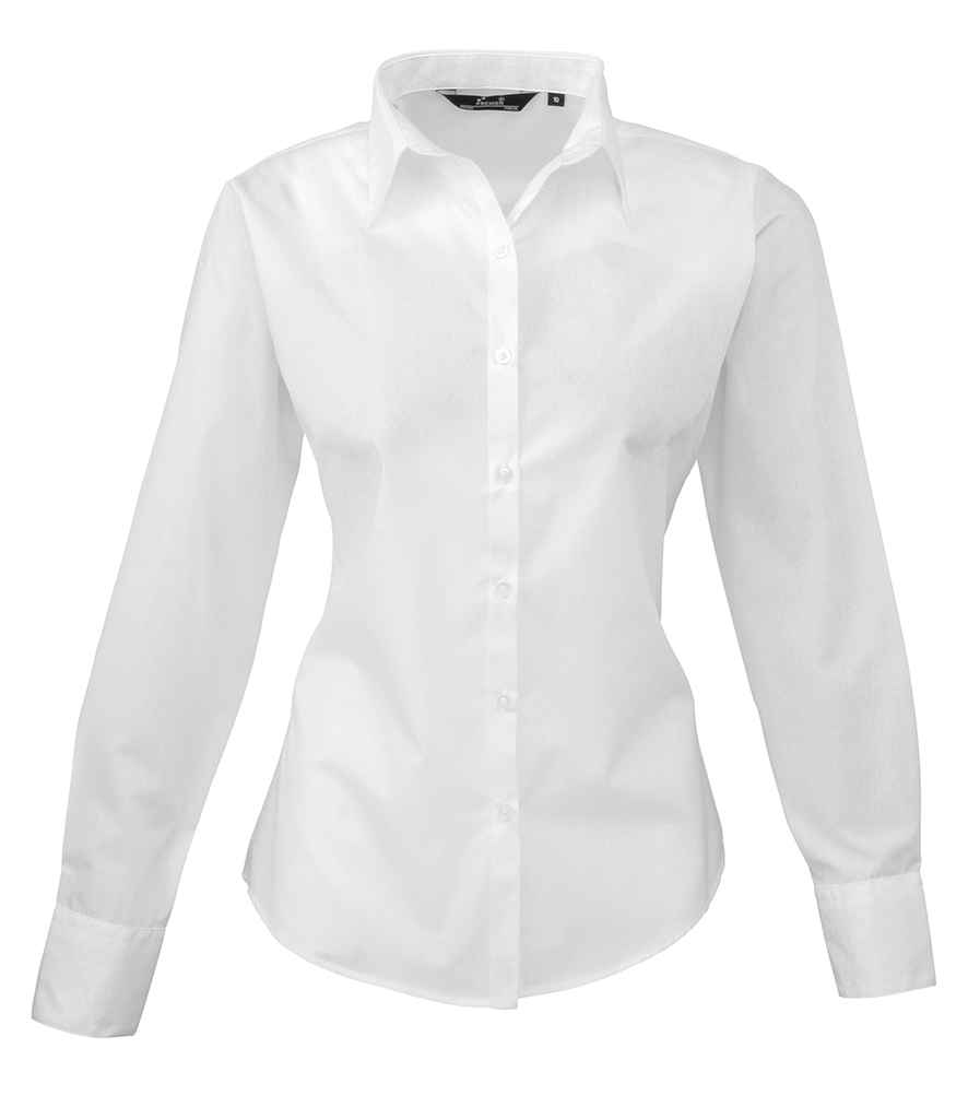 Premier Ladies Long Sleeve Poplin Blouse - White