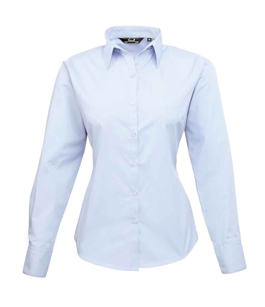 Premier Ladies Long Sleeve Poplin Blouse - Light Blue