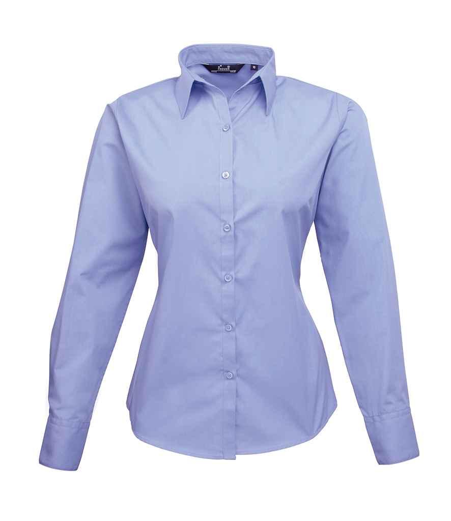 Premier Ladies Long Sleeve Poplin Blouse - Mid Blue