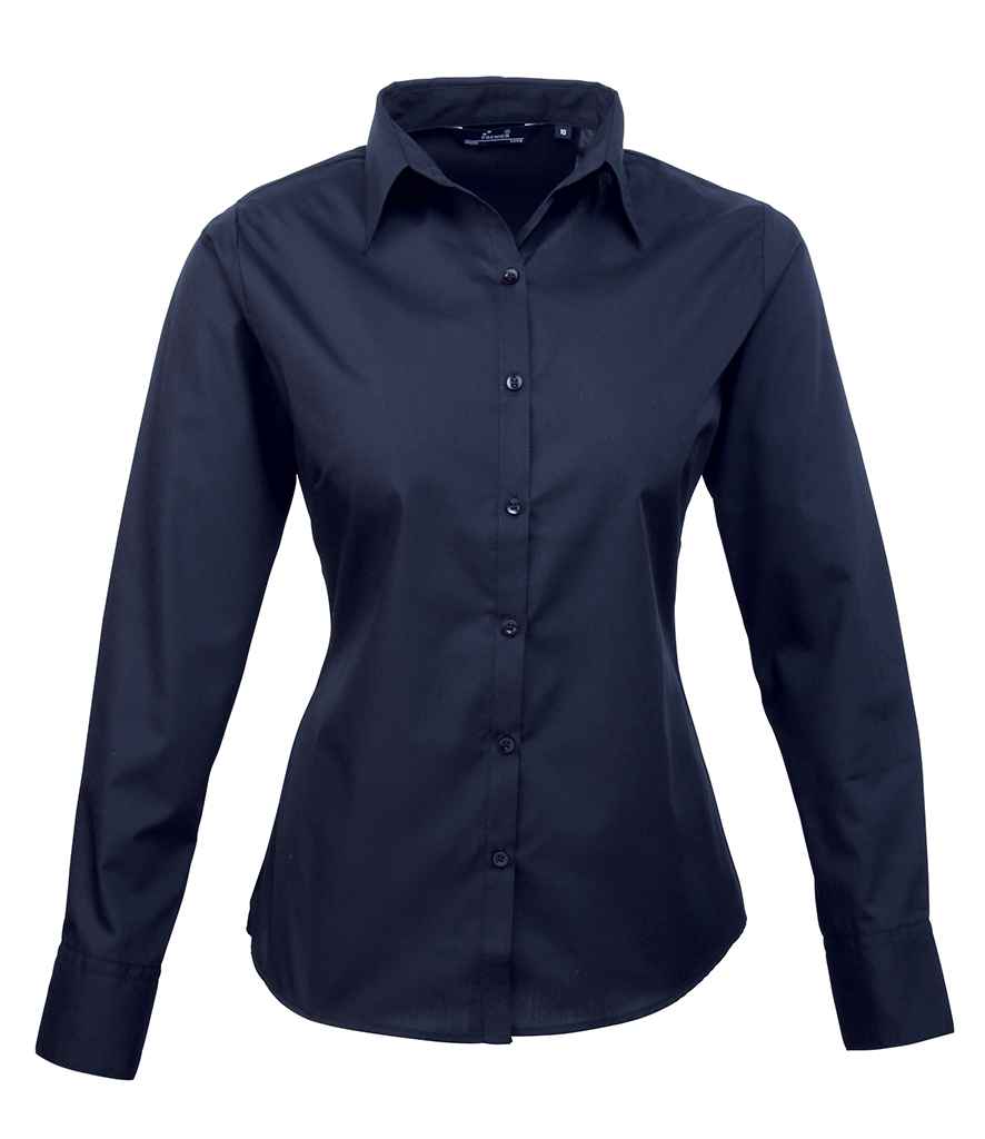 Premier Ladies Long Sleeve Poplin Blouse - Navy