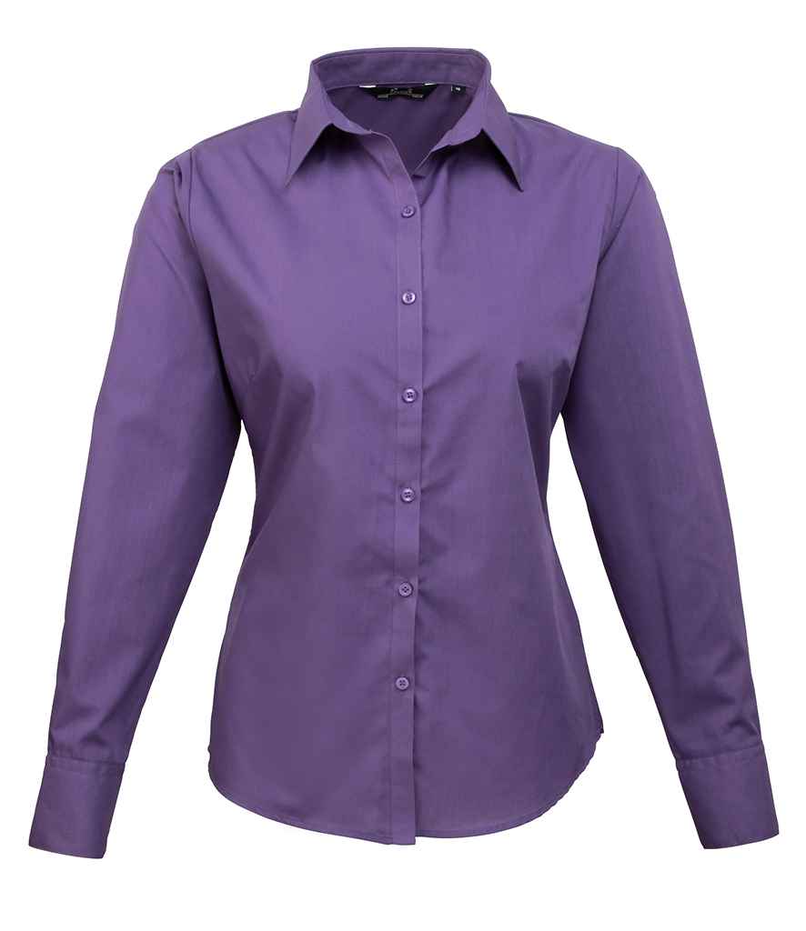 Premier Ladies Long Sleeve Poplin Blouse - Purple