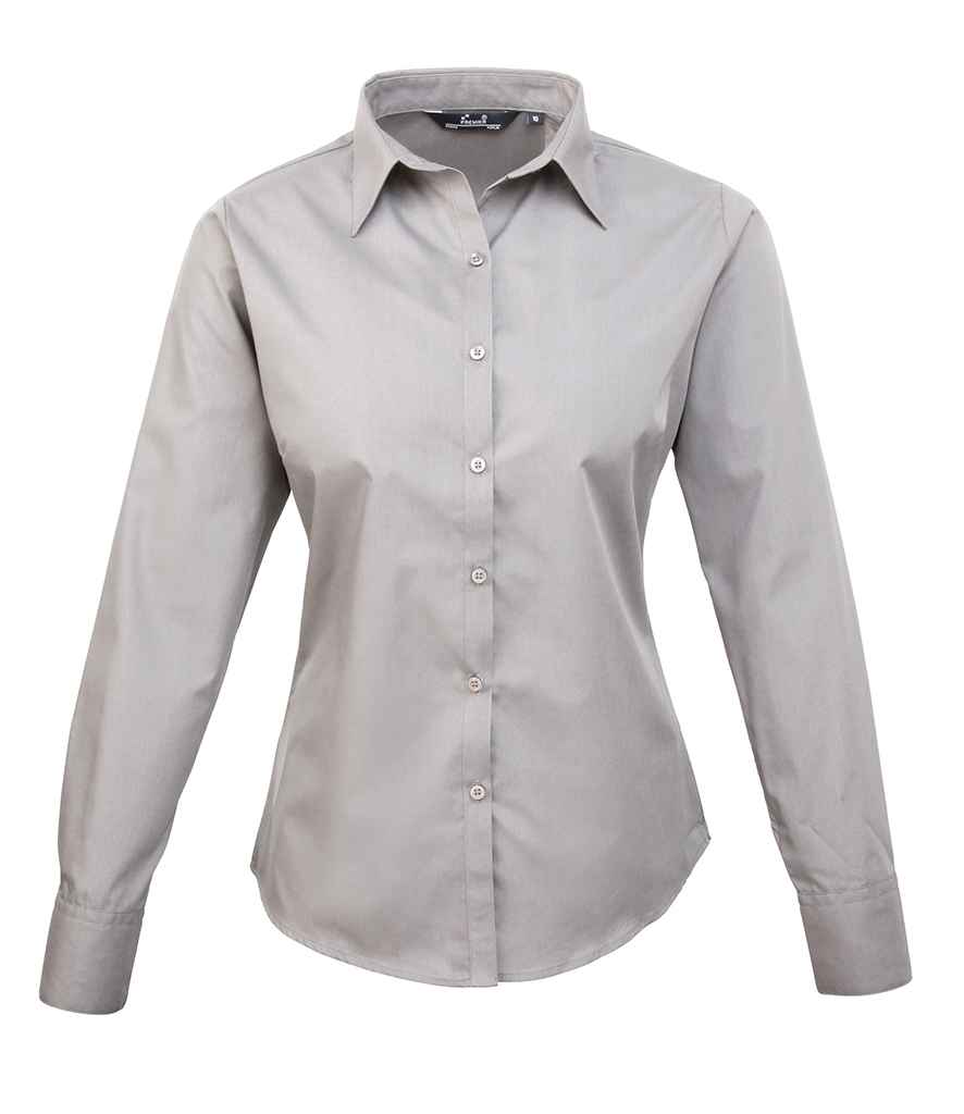 Premier Ladies Long Sleeve Poplin Blouse - Silver