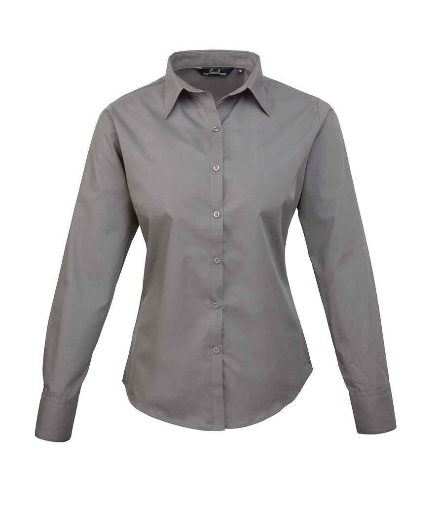 Premier Ladies Long Sleeve Poplin Blouse - Dark Grey