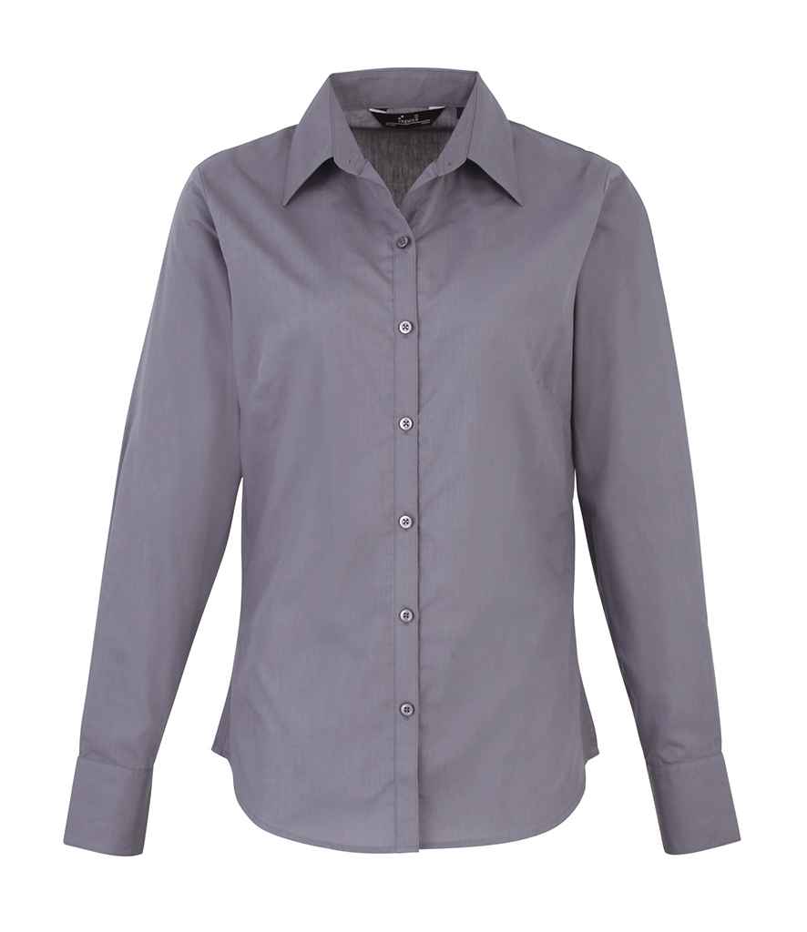 Premier Ladies Long Sleeve Poplin Blouse - Steel