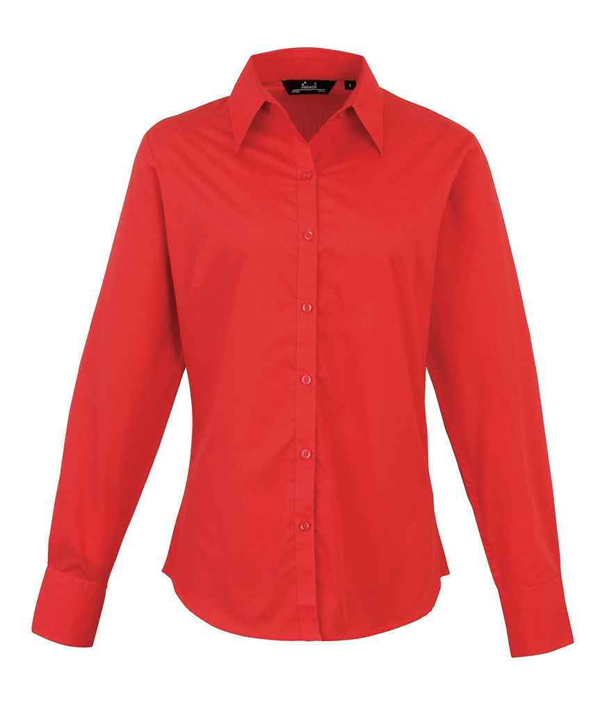Premier Ladies Long Sleeve Poplin Blouse - Red