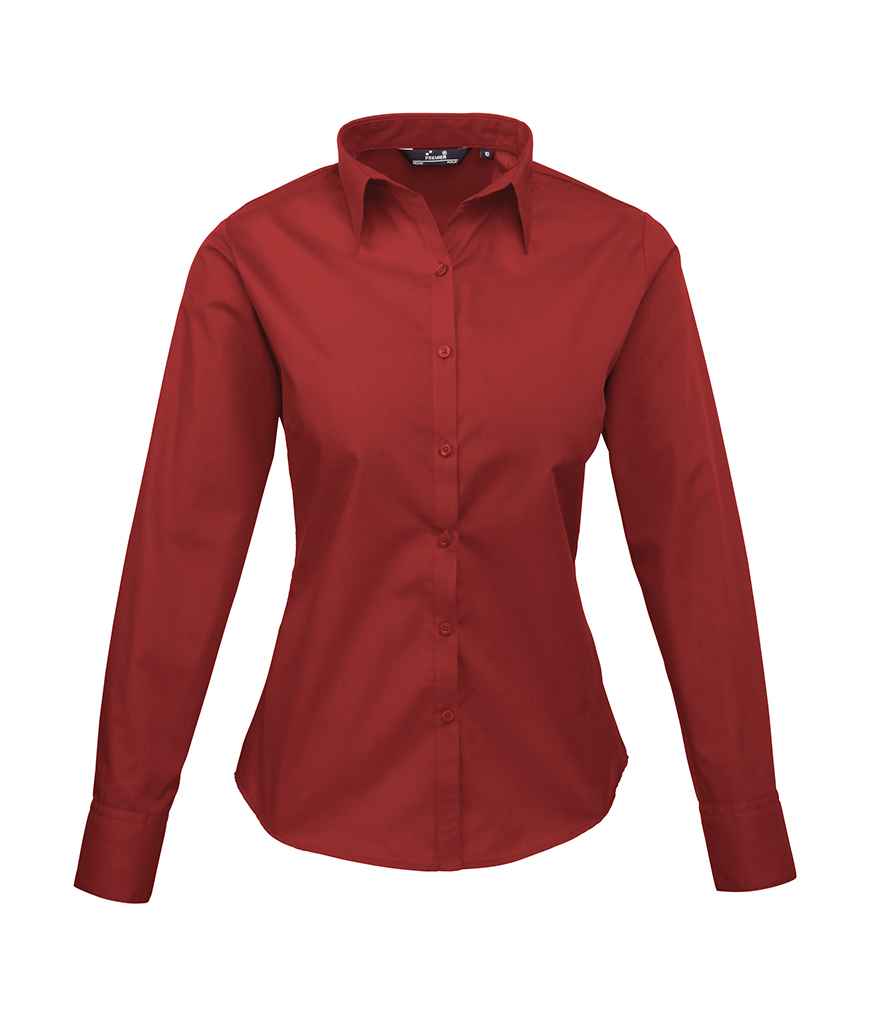 Premier Ladies Long Sleeve Poplin Blouse - Burgundy