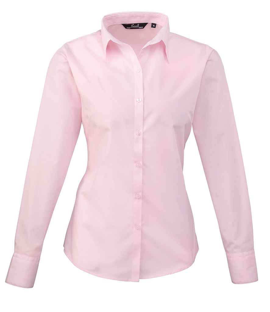 Premier Ladies Long Sleeve Poplin Blouse - Pink