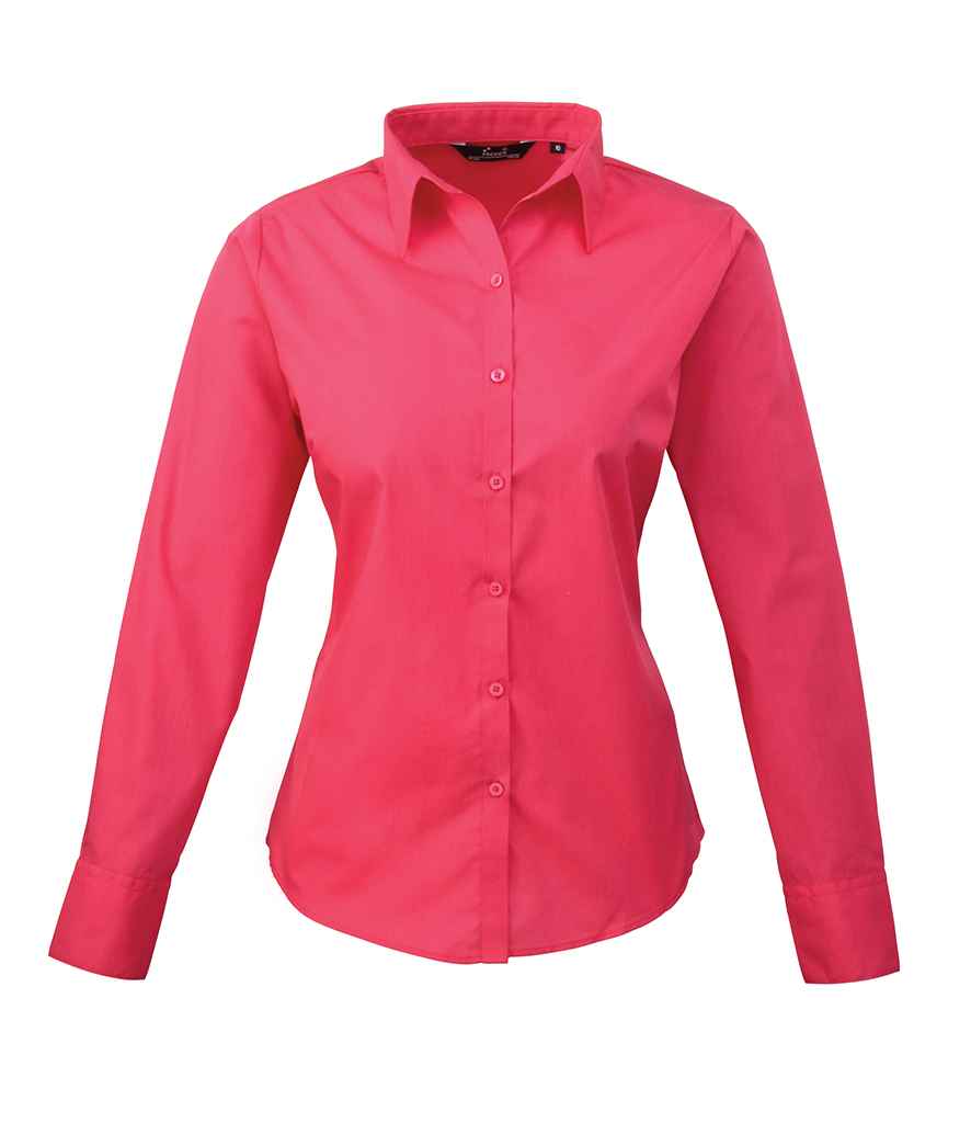 Premier Ladies Long Sleeve Poplin Blouse - Hot Pink