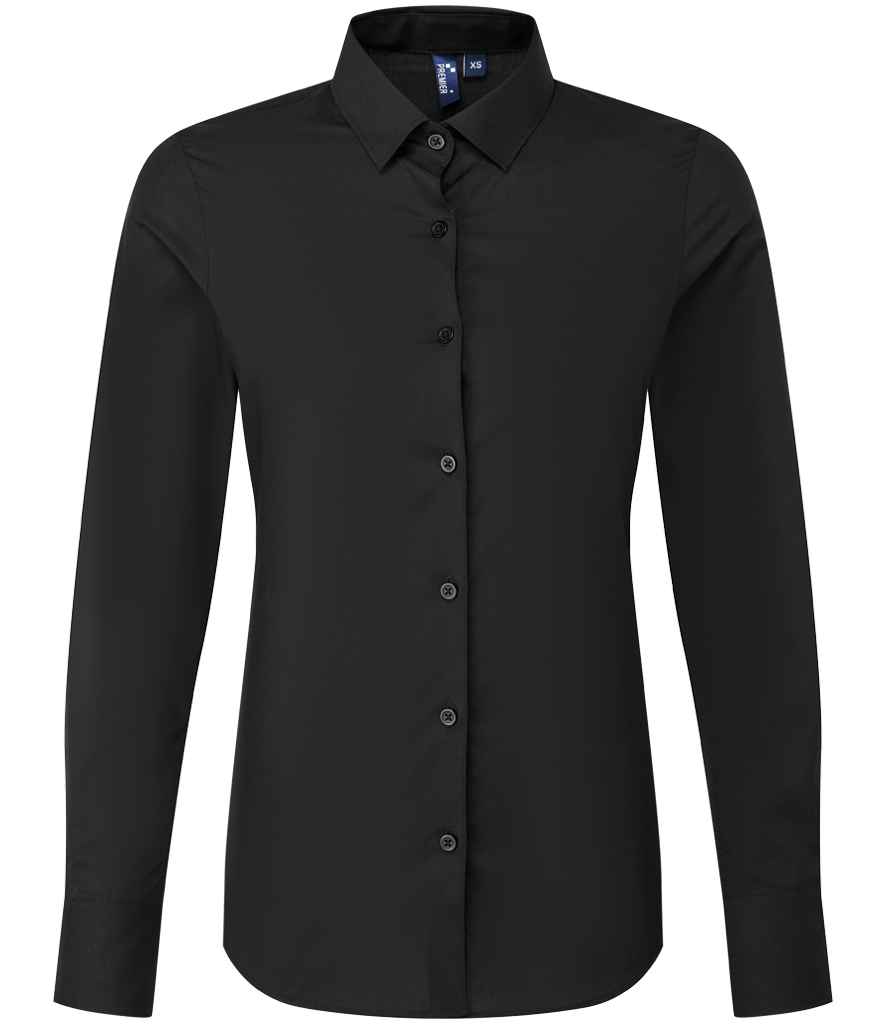 Premier Ladies Recyclight® Long Sleeve Poplin Shirt - Black