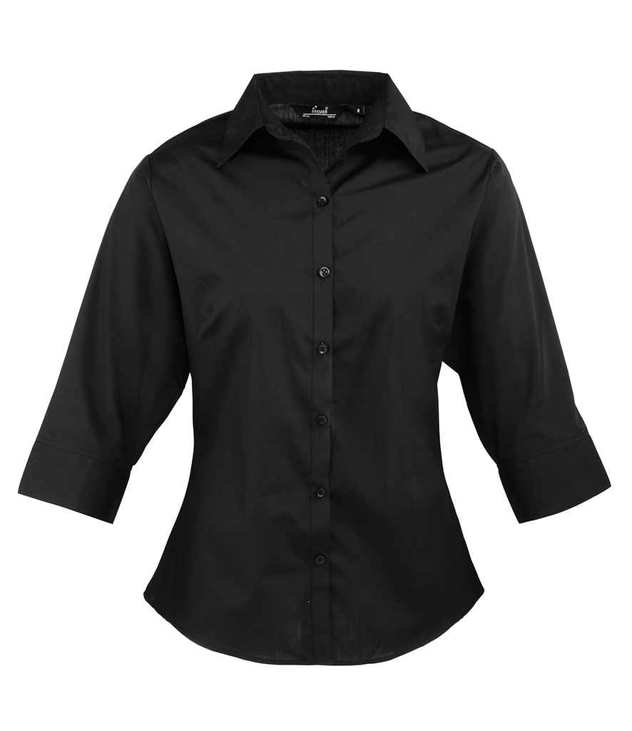 Premier Ladies 3/4 Sleeve Poplin Blouse - Black