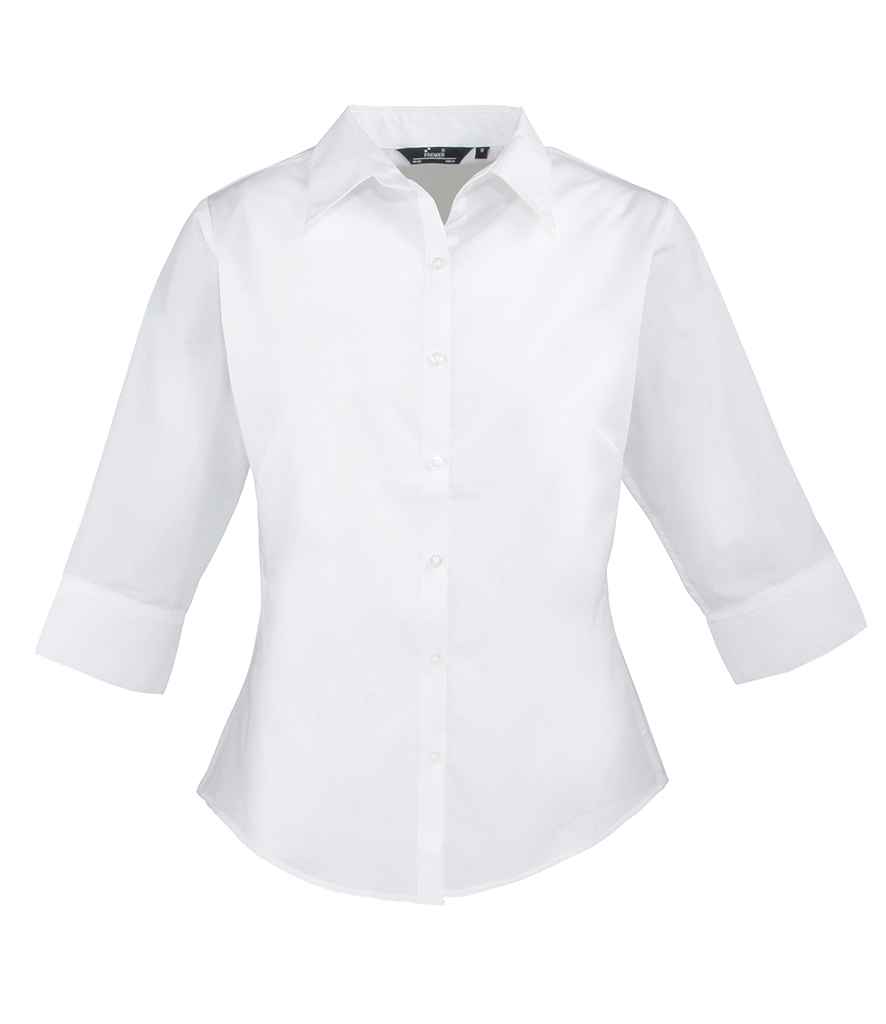Premier Ladies 3/4 Sleeve Poplin Blouse - White