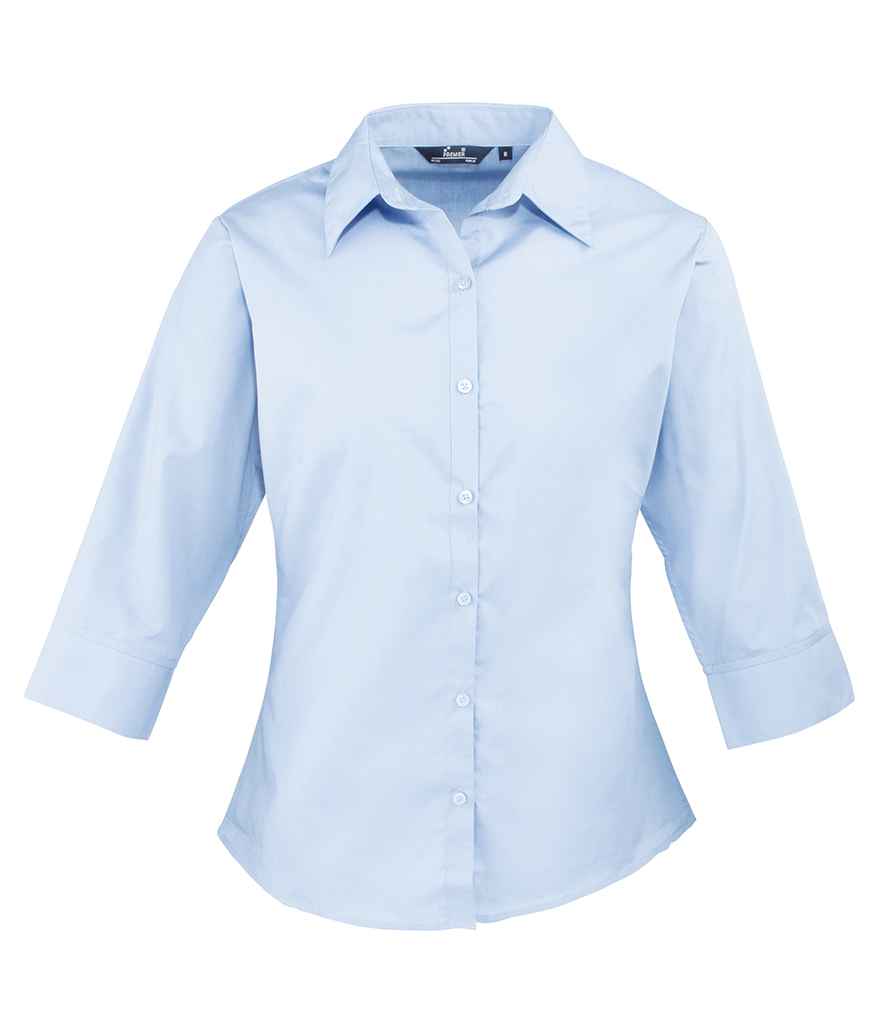 Premier Ladies 3/4 Sleeve Poplin Blouse - Light Blue