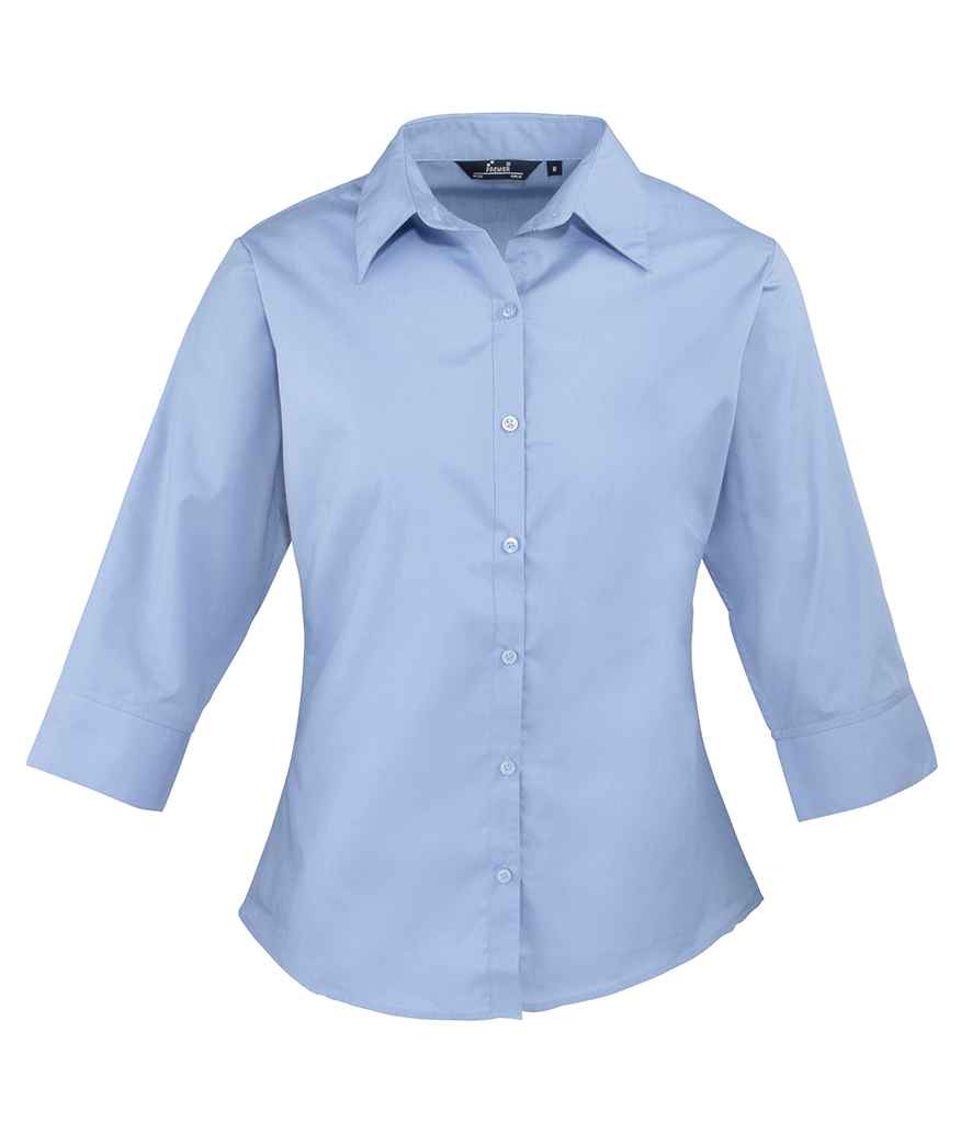 Premier Ladies 3/4 Sleeve Poplin Blouse - Mid Blue
