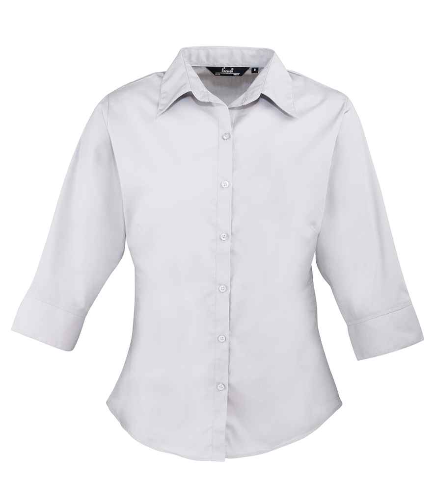 Premier Ladies 3/4 Sleeve Poplin Blouse - Silver