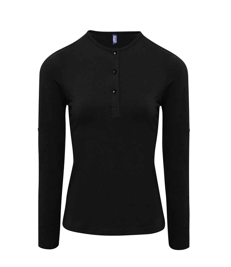 Premier Ladies Long John Roll Sleeve T-Shirt - Black