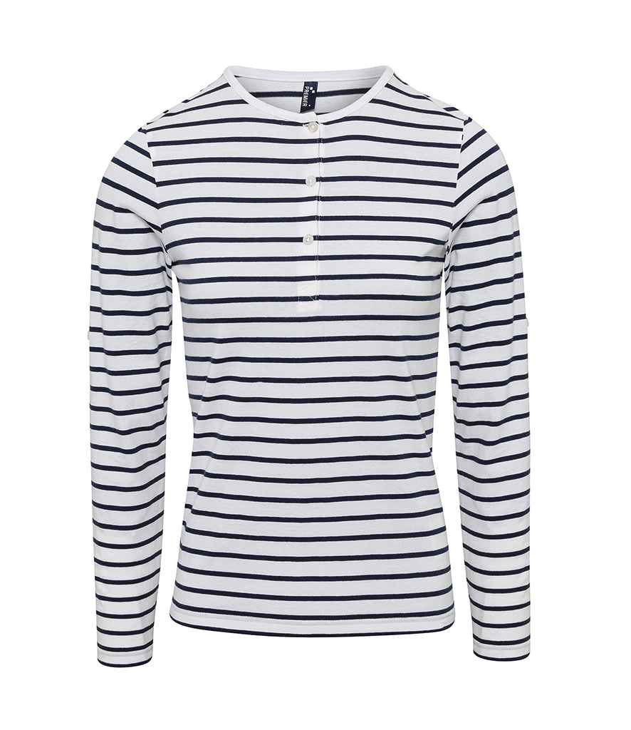 Premier Ladies Long John Roll Sleeve T-Shirt - White/Navy