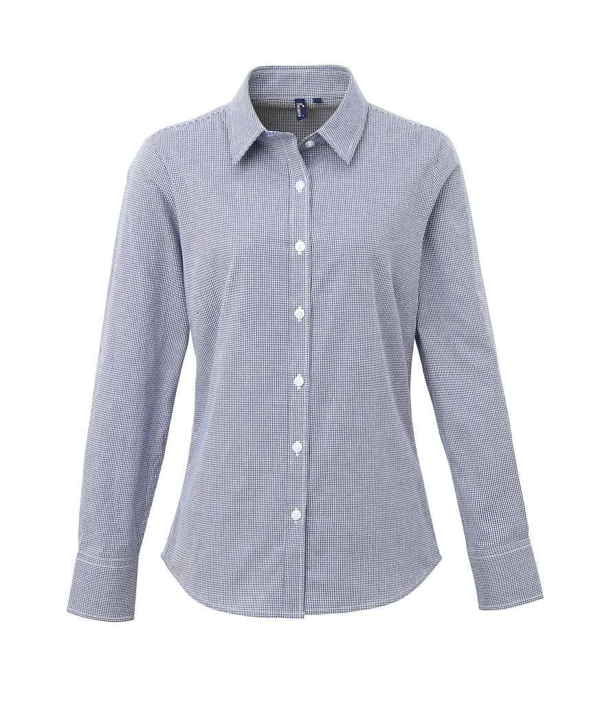 Premier Ladies Gingham Long Sleeve Shirt - Navy/White