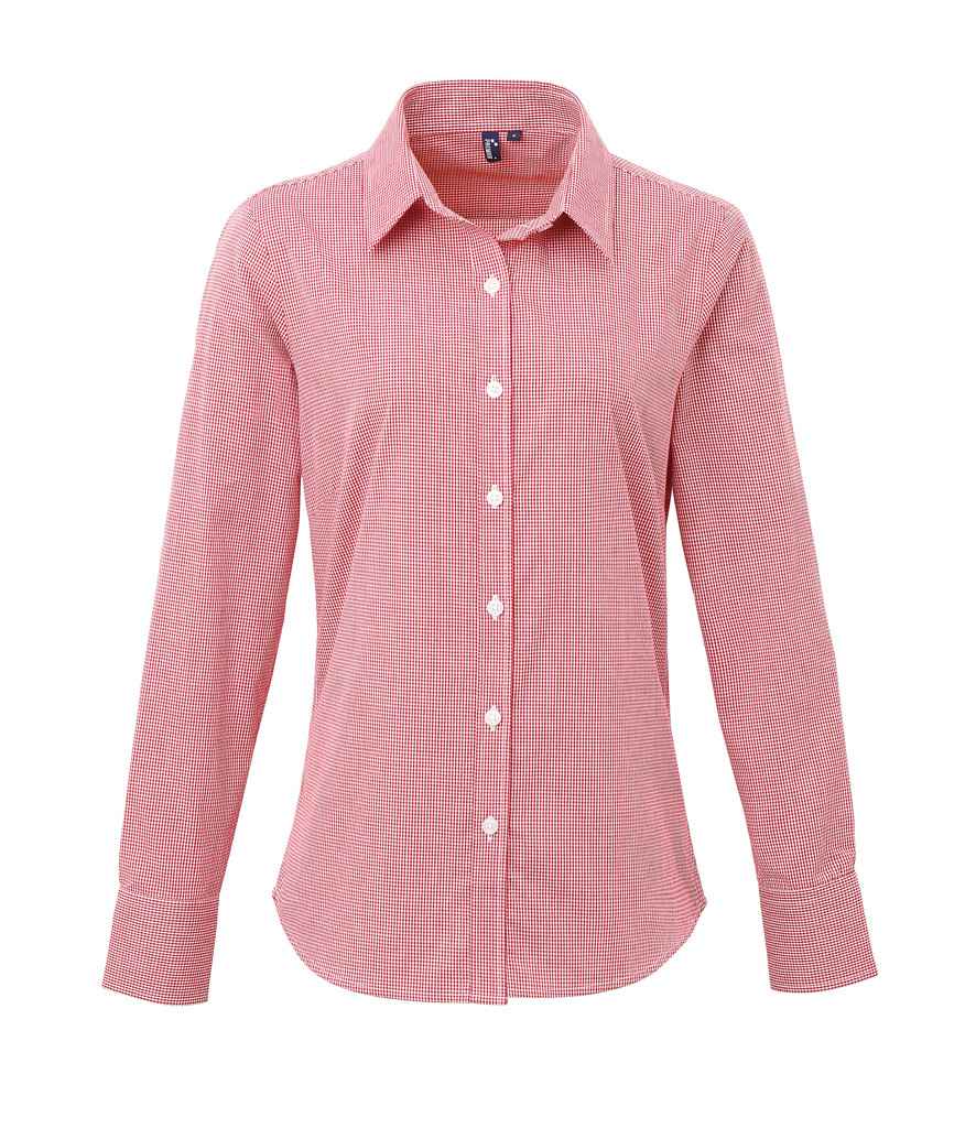 Premier Ladies Gingham Long Sleeve Shirt - Red/White