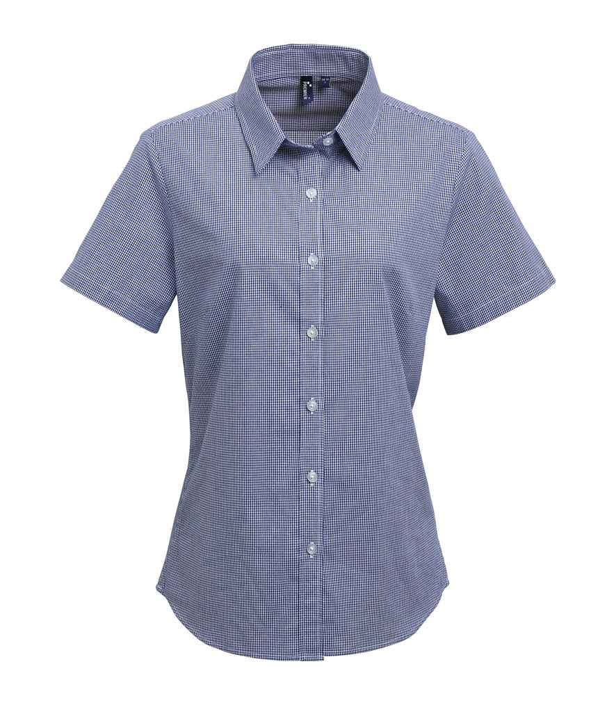 Premier Ladies Gingham Short Sleeve Shirt - Navy/White