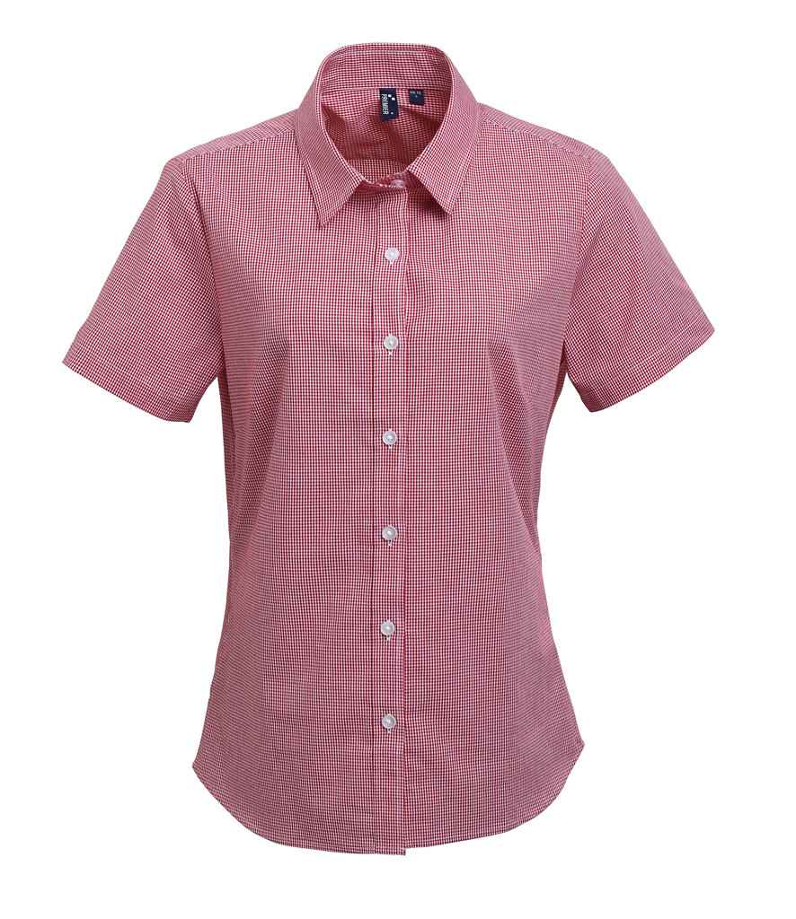 Premier Ladies Gingham Short Sleeve Shirt - Red/White