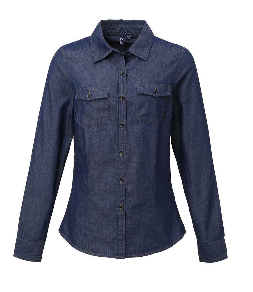 Premier Ladies Jeans Stitch Denim Shirt - Indigo Denim