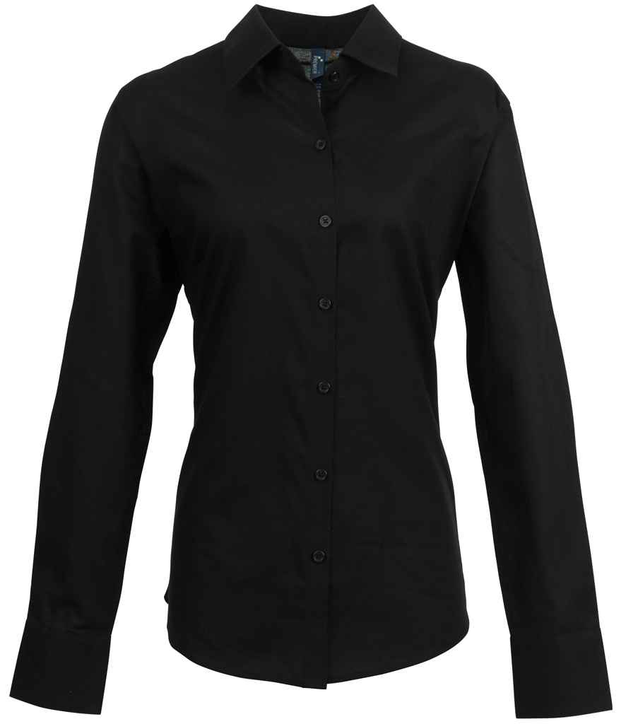 Premier Ladies Signature Long Sleeve Oxford Shirt - Black