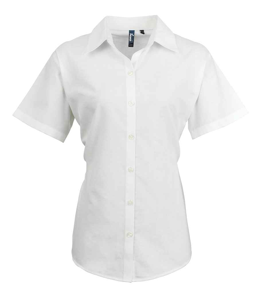 Premier Ladies Signature Short Sleeve Oxford Shirt - White