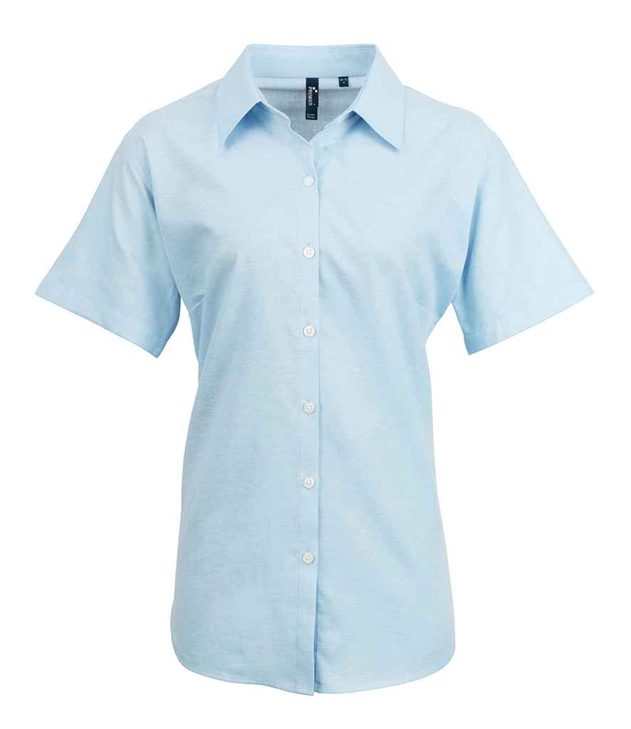 Premier Ladies Signature Short Sleeve Oxford Shirt - Light Blue