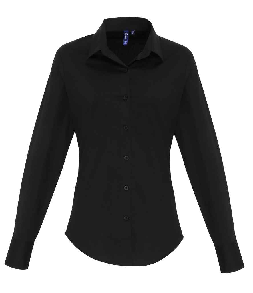 Premier Ladies Long Sleeve Stretch Fit Poplin Shirt - Black