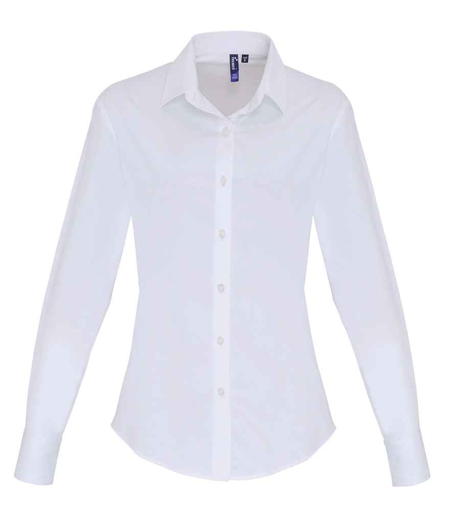 Premier Ladies Long Sleeve Stretch Fit Poplin Shirt - White